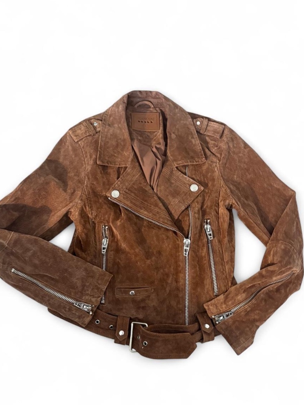 Blank NYC Suede Brown Moto Jacket with Belt